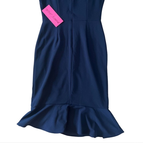 New Betsey Johnson Navy Stretch Ruffle Sheath Pencil Midi Dress Size 6 NWT - Picture 7 of 14
